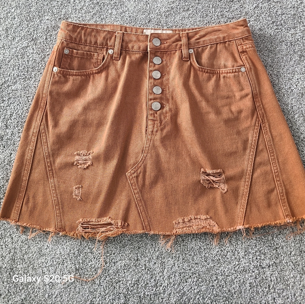 We The Free Copper Distressed Mini Skirt